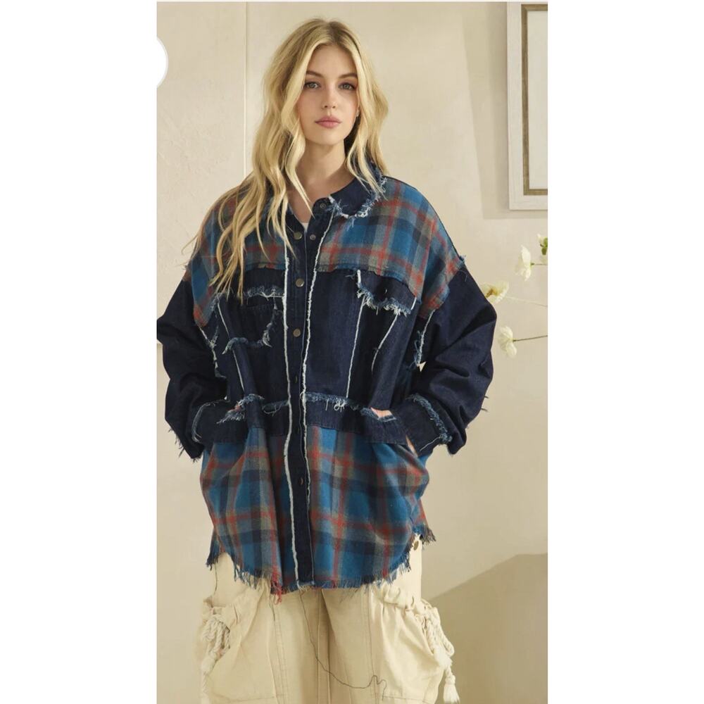 Oli Hali Patchwork Sundown Flannel Top - Denim S / Denim